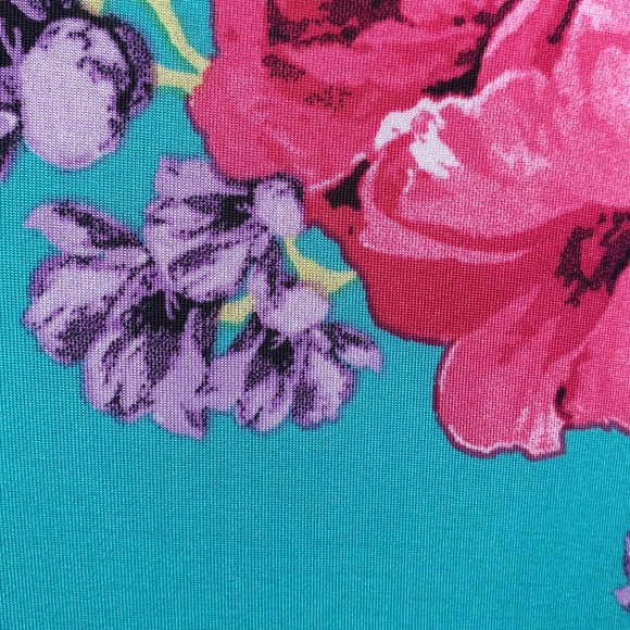 PS Kate Teal Blue Cold Shoulder Floral Ladder Cut-out Short Sleeve Top NEW - Picture 10 of 11